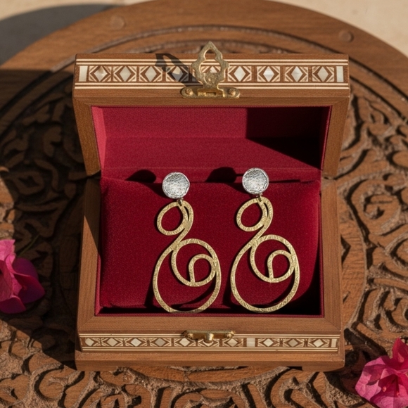 🆕️Exquisite Turkish Artisanal 18K Gold Silver Plated Spiral Statement Earrings - Picture 11 of 13